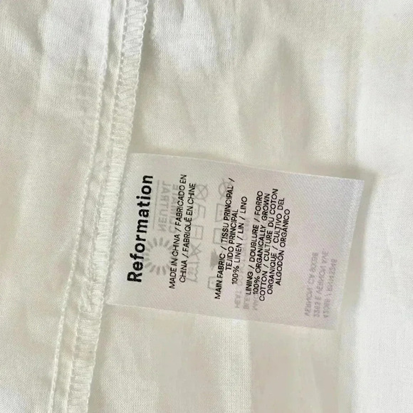 NWT Reformation Tavi 100% Linen White Smocked Ruffle Midi Dress Size Medium - Picture 12 of 12